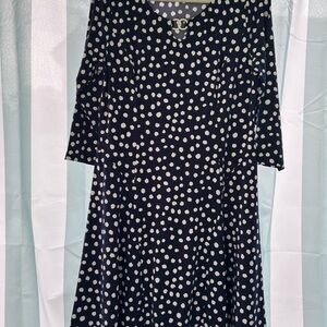 Susan Graver Navy and White Polka Dot Midi dress , once a couple times . New